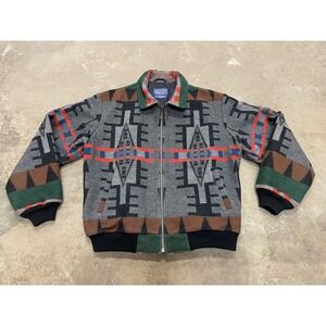 Vintage Pendleton Jacket Mens XL Gray Wool Western Bomber Navajo Pattern USA